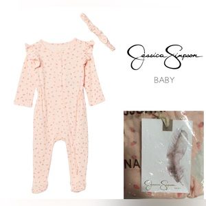 🆕JESSICA SIMPSON BABY - 6/9M - NWT - 2PC STRAWBERRY SLEEPER AND HEADBAND